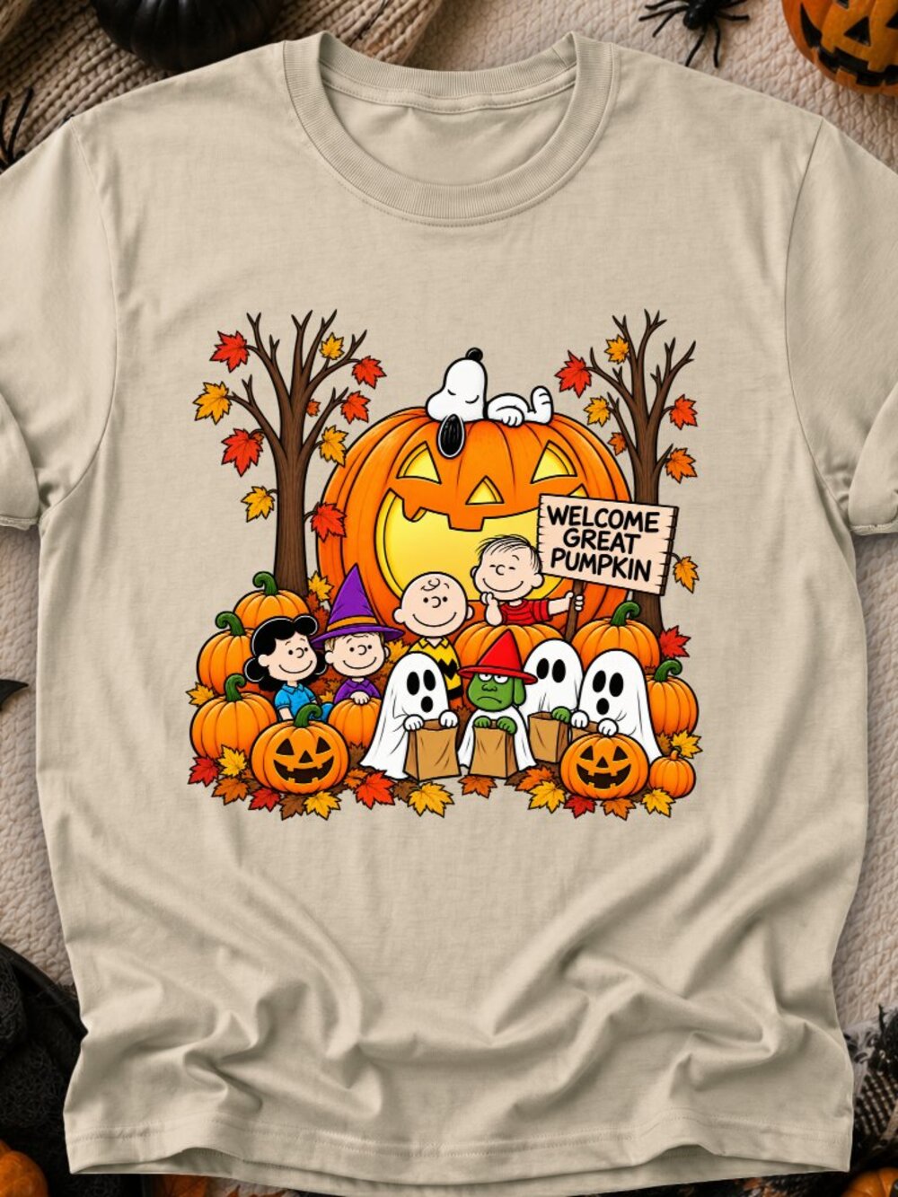 Peanuts Halloween TShirt Graphic Tee Snoopy Fall Autumn Leaves Great Pumpkin